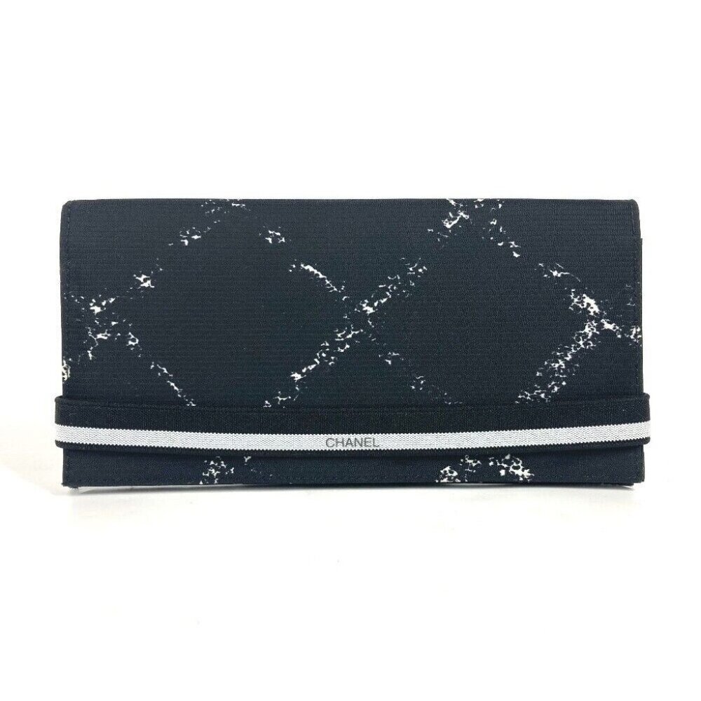 CHANEL Old travel line long wallet bifold Long Wallet Nylon Black